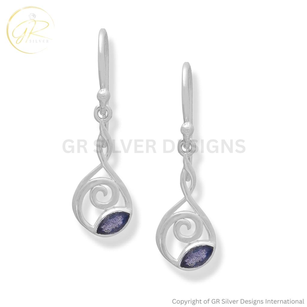 Natural Labradorite Marquise Sterling Silver Earrings for Women