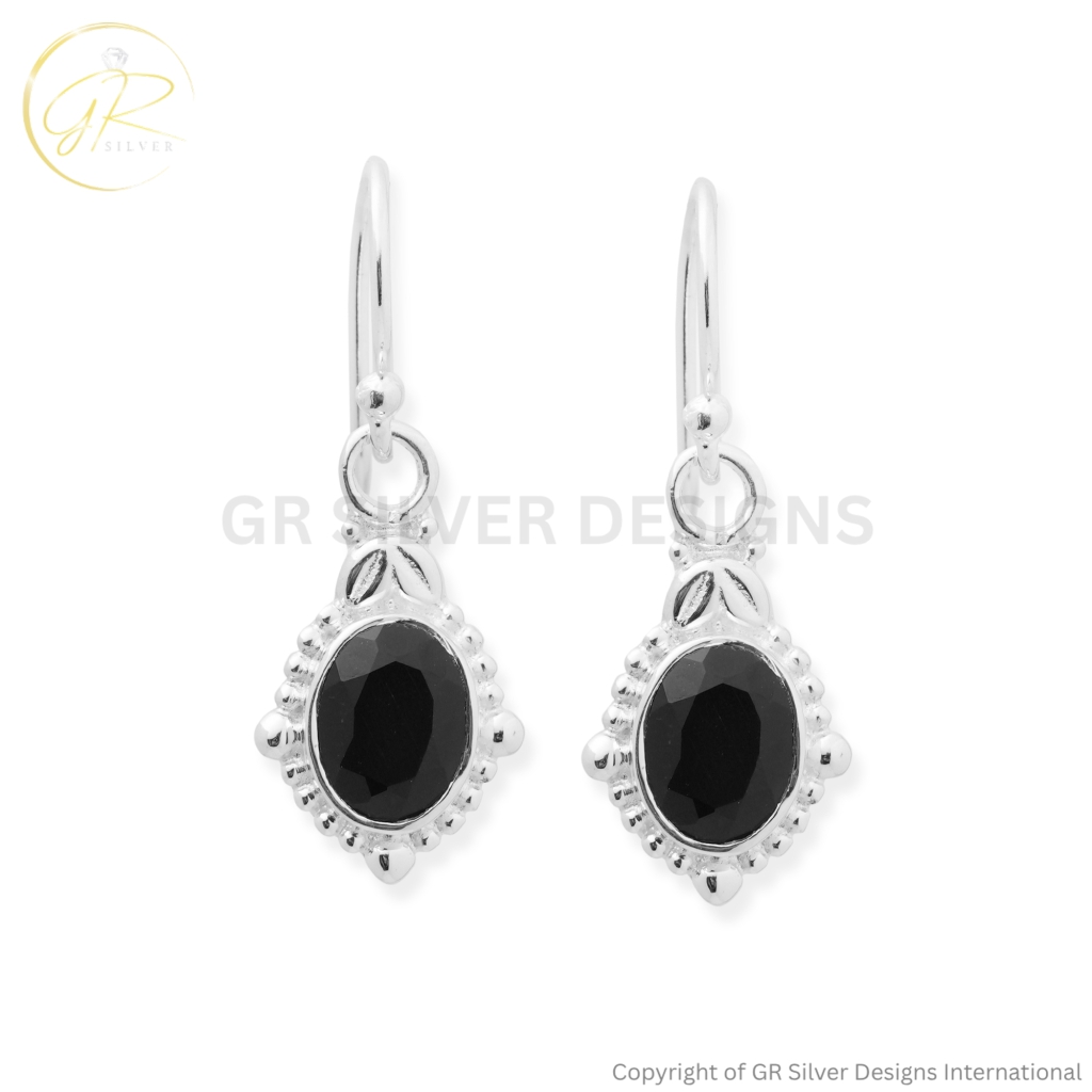 Natural Black Spinel Oval 925 Sterling Silver Earrings
