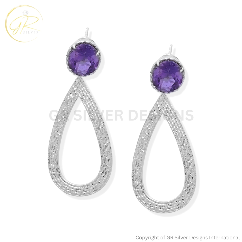 Amethyst Sterling Silver Dangle Earrings For Women