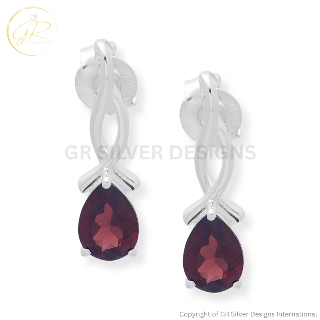 925 Sterling Silver Garnet Infinity Stud Earrings For Women