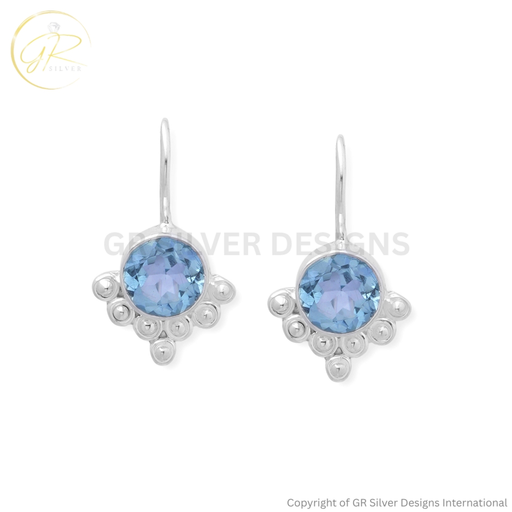 Blue Topaz Dangle Earrings By GR Silver Designs