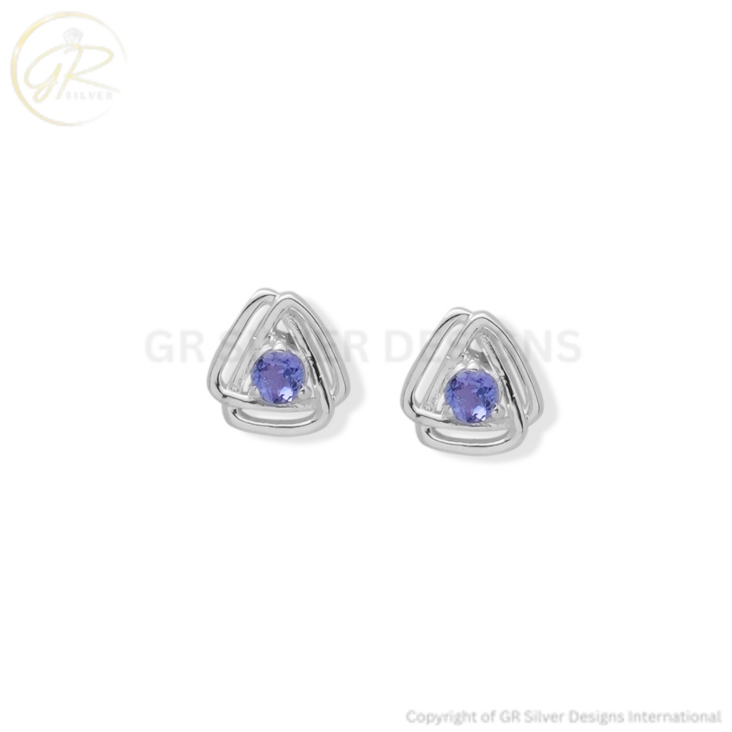 925 Sterling Silver Tanzanite Stud Earrings for Women