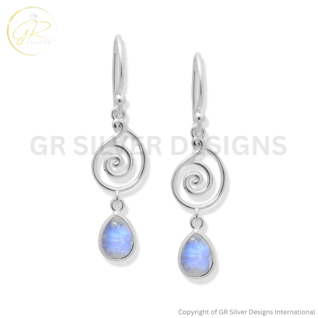 925 Sterling Silver Rainbow Moonstone Drop Earrings