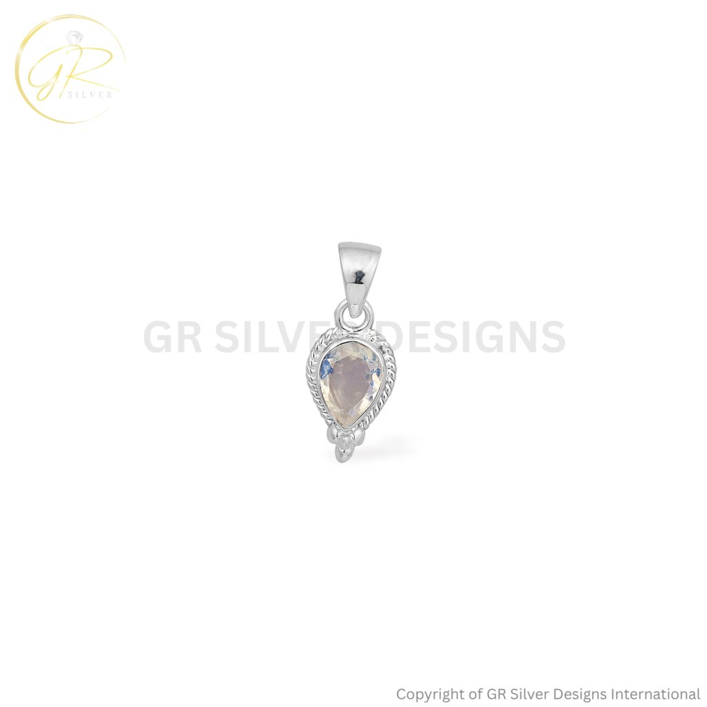Rainbow Moonstone Boho Sterling Silver Pendant Necklace