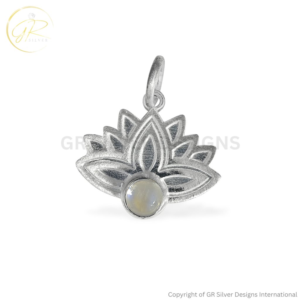 Sterling Silver Rainbow Moonstone Lotus Flower Pendant Necklace