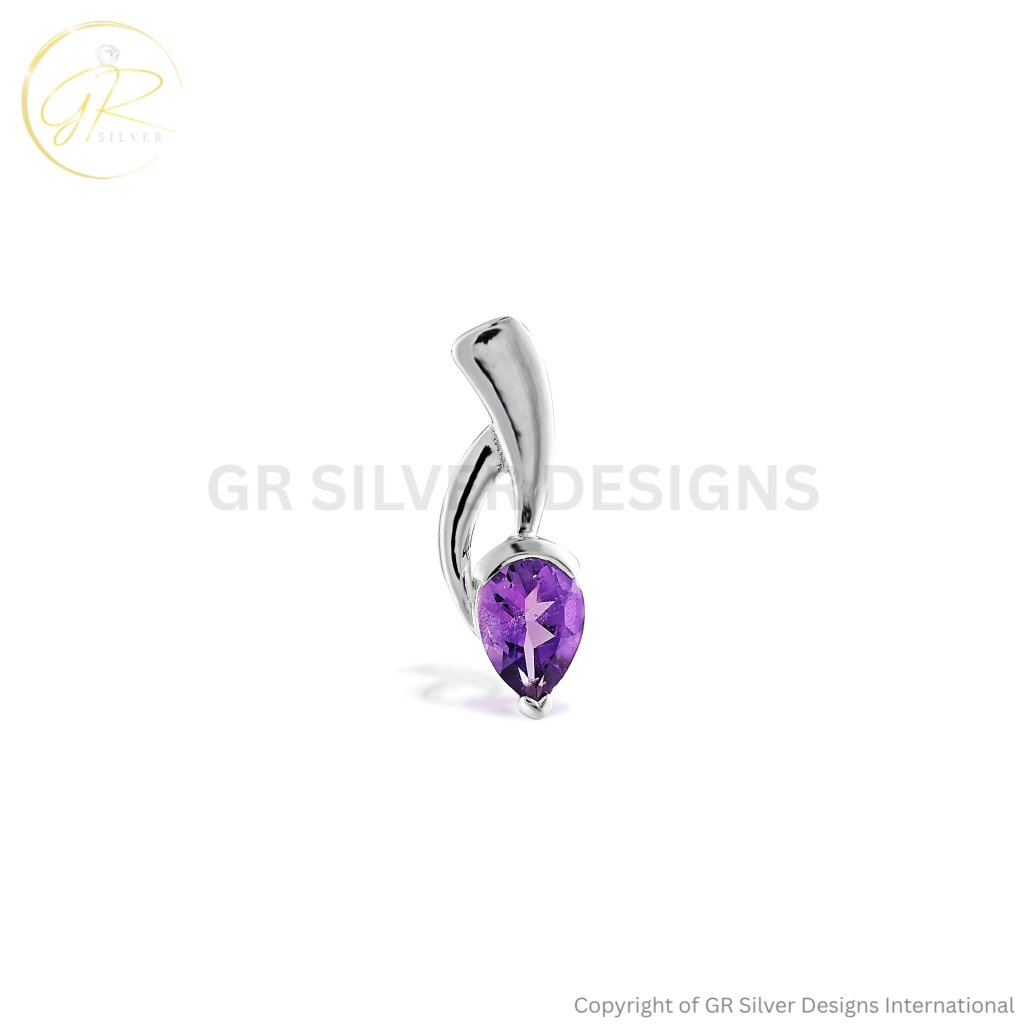 925 Sterling Silver Amethyst Twisted Drop Pendant