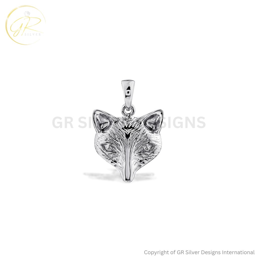 Pure 925 Sterling Silver Fox Animal Head Pendant Necklace