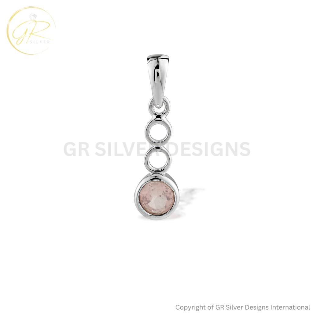 Natural Rose Quartz Birthstone Sterling Silver Pendant Necklace