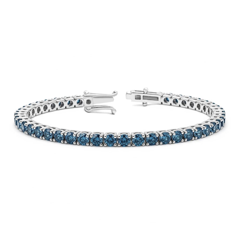 Blue Spphire Tennis Eternity Silver Bracelet
