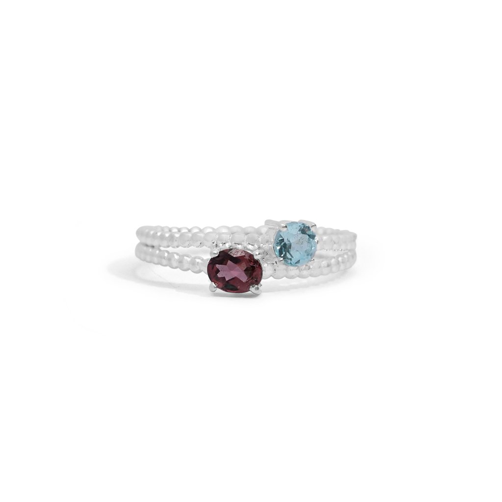 925 Sterling Silver Blue Topaz with Garnet Birthstone Rings