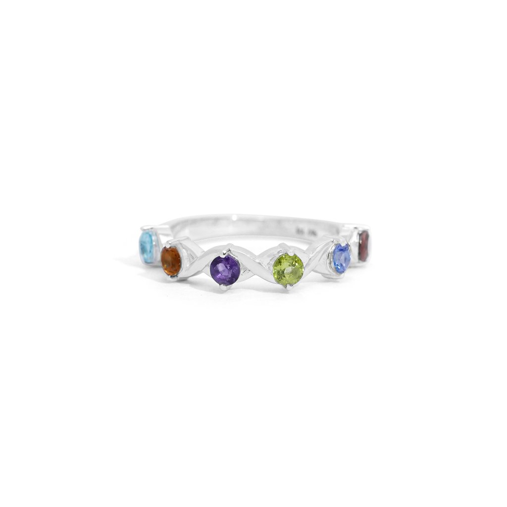 Natural Gemstone Chakra Ring in 925 Sterling Silver