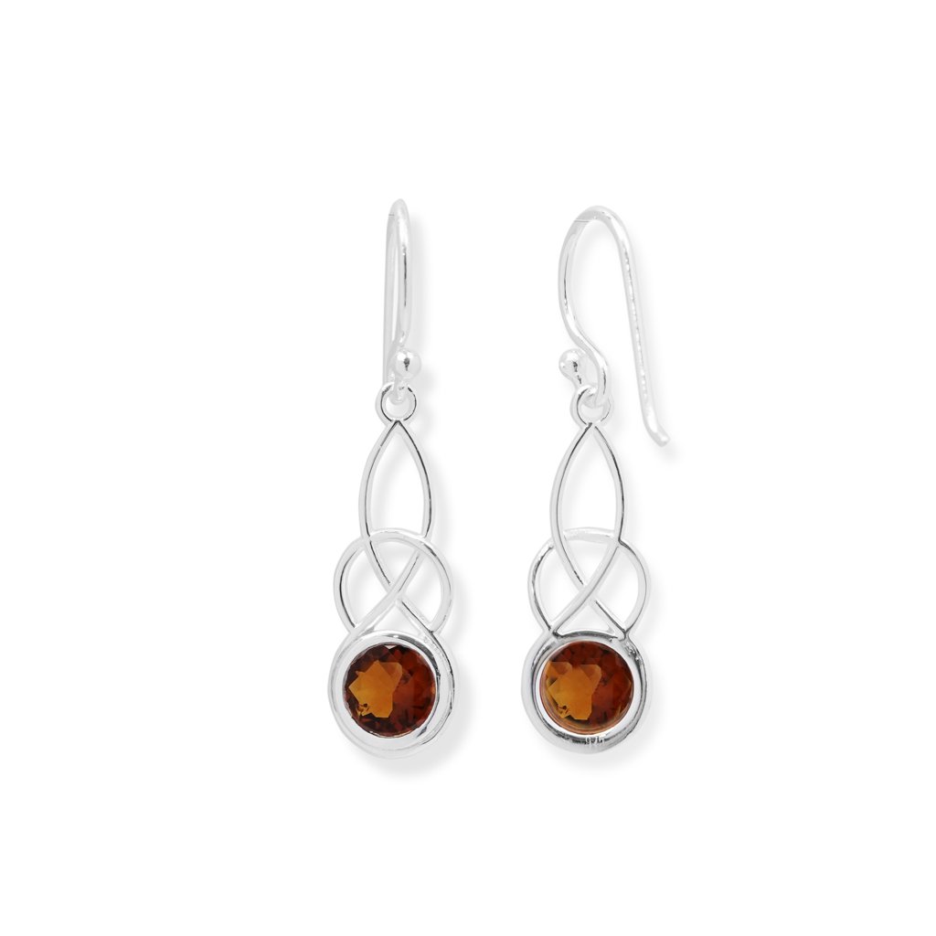 Natural Citrine Round Shape Birthstone Silver Earrings